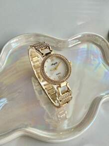 1pc Women Round Elegant Glamorous Quartz Watch, Versatile For Daily Wear Or Gatherings Halloween, Gifts