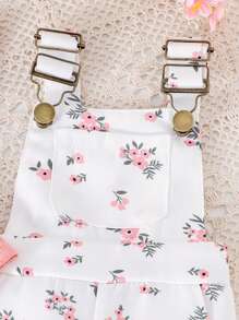 2pcs/Set Baby Girls Cute Short Sleeve Romper + Overalls Set, Lightweight Summer