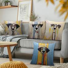 4pcs Abstract Dog Print Pillow Covers, Fashionable Dog Lover Gift, Suitable For Men And Women, Unique Dog Home Decor - Blue - View 2