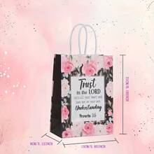 Reusable Gift Bag With Bible Verse And Floral Design, Christian Baptism Handle Paper Gift Bag For Women, Wedding, Birthday Present Packaging