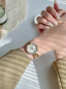 1pc Women Round Elegant Glamorous Quartz Watch, Versatile For Daily Wear Or Gatherings Halloween, Gifts