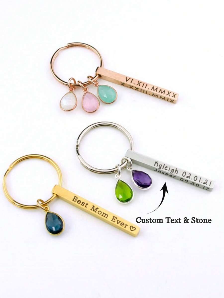 Breloc 3D personalizat cu breloc cu piatră de naștere・Breloc personalizat pentru mama・Numele copiilor Data nașterii Breloc cu piatră de naștere Cadou de Crăciun