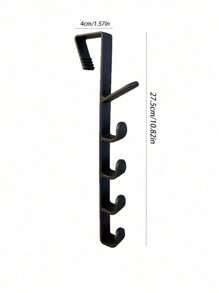 1pc Black Ferric Door Rear Hook, Large Load-Bearing Five Row Door Bag Hook, Non Perforated Clothes And Hat Storage Rack Decorations Autumn Decor Festival Decor Room Decor Home Decor Fall Decor Bedroom Decor