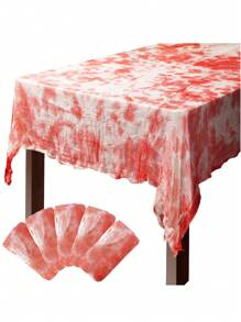 1/2pcs Halloween Bloody Gauze Tablecloth - 215.9cm X 152.4cm Bloody Handprint Rectangular Tablecloth - Scary Halloween Tablecloth Suitable For Hospital Halloween Decorations, Spooky Parties