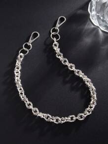 1pc Solid Color Rhinestone Pearl Punk Dual Chain Belt Keychain, Waist Accessory Suitable For Gift, Party, And Casual Outfit