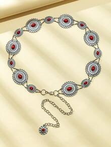 1pc Western Chain Waist Belt With Silver Pendant And Fashionable Metal Belt, Featuring Daisy, Petal, And Flower Designs, Can Be Paired With Pants, Skirts, Dresses, Swimsuits, Suits, Jackets, And More. Suitable For Daily Wear, It Can Also Be Used For Weddings, Bachelor Parties, Dinners, And Dances - Silver - View 4