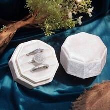 Velvet Hexagon Jewelry Ring Box For Wedding Engagement, Pink, High-End Vintage Style Single/Couple Rings Back To School - Multicolor - View 3