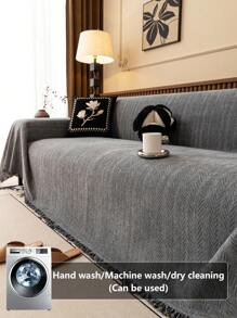 1pc High-Density Chenille Sofa Cover, Herringbone Solid Color Universal Sofa Blanket, Anti-Dust & Anti-Cat Scratching Sofa Throw