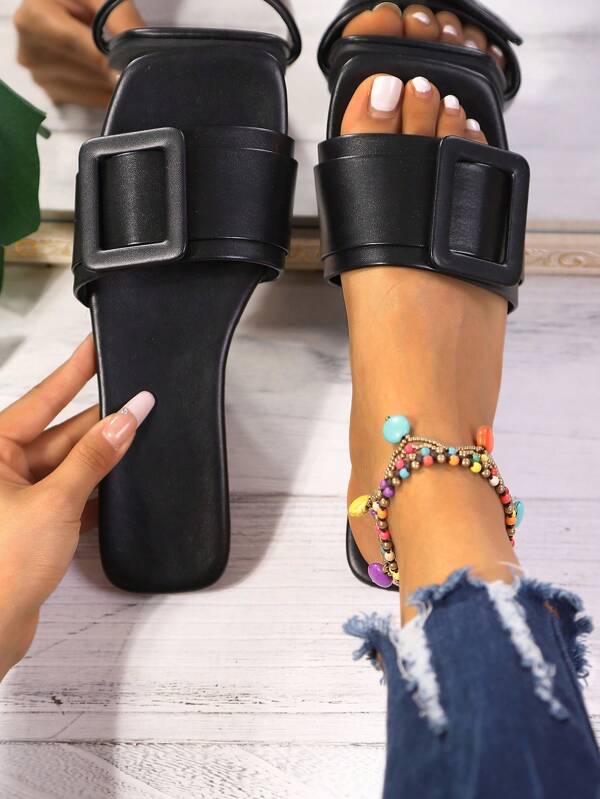 Minimal Solid Color Flat Strap Sandals, Simple & Elegant Design, Comfortable & Versatile, Suitable For Street And Vacation Styles, Essential Summer Fashion Item!