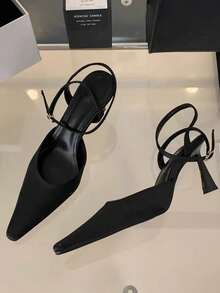Frühjahr 2025 modische französische Art spitz zulaufende Schlupf-Sandaletten mit hohem Absatz, sexy schmaler Absatz geschlossene Zehenpartie Schuhe für Frauen - Schwarz - Übersicht 1