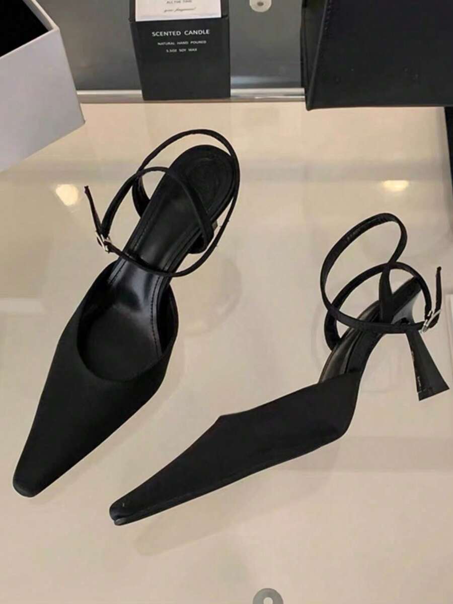 Frühjahr 2025 modische französische Art spitz zulaufende Schlupf-Sandaletten mit hohem Absatz, sexy schmaler Absatz geschlossene Zehenpartie Schuhe für Frauen - Schwarz - Übersicht 1