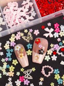 15 Grid 3D Acrylic Flower Y2K Nail Art Decoration, Mixed Size Colored Flowers Gold Steel Beads DIY Cute Sixtieth Nail Charm Kawaii Jewelry Accessories Nail Gemstones Nail Supplies, Jewelry Nail Accessories Nail Art Accessories. Alloy Hollow Butterfly