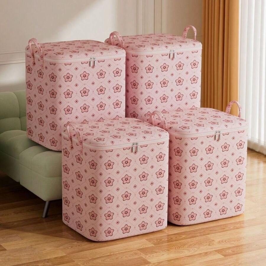 Foldable Large Capacity Clothes Storage Bags Cherry Blossom Pattern Storage Bins Closet Organizers Dust-Proof Moving Bag - Multicolor - View 1