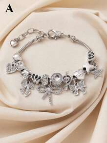 1pc Fashion Luxury Love Bow Flower Bear Crown Bead Bracelet Multi Element Copper Fashion Jewelry For Women, Suitable As Gift For Ladies, Bars, Nightclubs, Traveling, Parties, Casual Everyday Wear