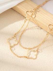 1pc Fashion Minimalist Hollow Clover Double Layer Anklet