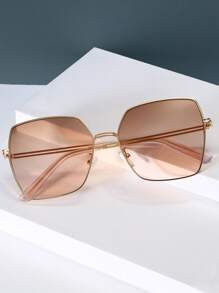 1pc Women's Metal Geometric Oversized Frame Sunglasses, Face Flattering, Suitable For Beach, Travel, Party, Daily Wear, Summer Essential