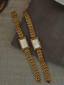 1 New Gold French High-End Light Luxury Fashion Simple Dial Ladies Watch Stainless Steel Strap Elegant And Exquisite Casual Style Women's Quartz Watch, Suitable For Daily Life And Going Out To Parties To Wear Wrist Ornaments Or Birthday Gifts - 金色 - 查看 5