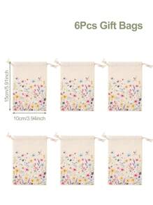 6 peças Sacos de Presente com Cordão de Flores Silvestres, Sacos de Embrulho de Presente com Tema de Primavera e Verão, Sacos para Doces, Sacos de Embalagem de Presentes de Aniversário, Sacos Reutilizáveis para Joias e Lembrancinhas de Festa para Casamentos Rústicos, Chá de Bebê, Aniversários, Revelação de Gênero