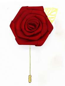 1pc Groom's Satin Lapel Pin With Chain, Golden Leaf & Rose Design For Men's Suit, Suit Decoration For Groomsman, Best Man, Dancing Party, Banquet Valentine's Day Valentines