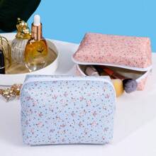 Borsa per il trucco con stampa floreale ditsy, kit da viaggio multifunzionale rosso fuoco per l'assistenza sanitaria e il trasporto di articoli da toilette