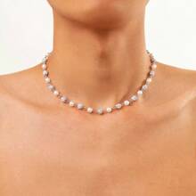 1pc Fashionable Minimalist Rhinestone & Faux Pearl Necklace, Men's Casual Daily Wear, Gift For Friend
