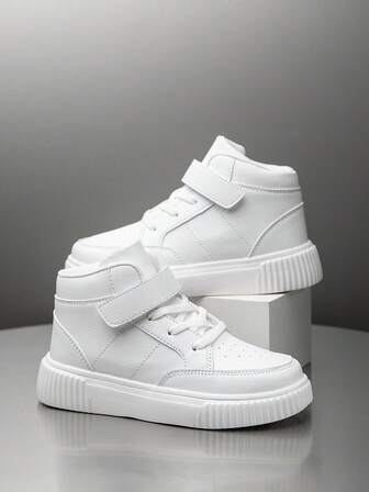 1 双儿童休闲简约纯色运动鞋，适合日常户外活动、骑自行车、滑板、百搭时尚、舒适校园小白鞋，大码