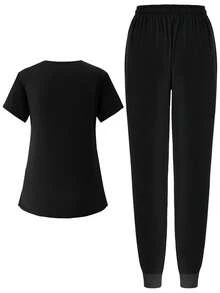 (Four-Piece Set) Scrubs Uniform Women's Running Matte Elastic Sports Nurse  Uniform Wash Clothes Work Clothes Breathable Scrub Shirt - 墨綠色 - 查看 4