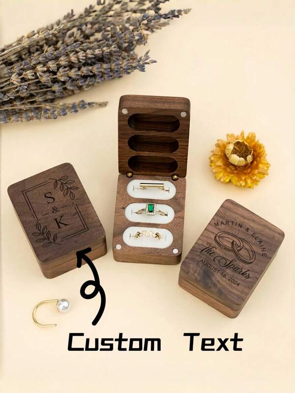 1 Pc Customized Engraved Ring Box, Triple Flip Wooden Ring Box, Custom Wedding Ring Box, Engagement Ring Box, Ring Bearer Ring Box, Heirloom Ring Box Holder, 3 Slots Ring Box