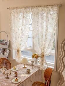 1 件套复古提花薄纱窗帘套装，带杆袋，涤纶网眼蕾丝刺绣装饰面板，适用于卧室、厨房、餐厅 - 可水洗，无衬里，浪漫主题，四季皆宜 - 米色 - 查看 7