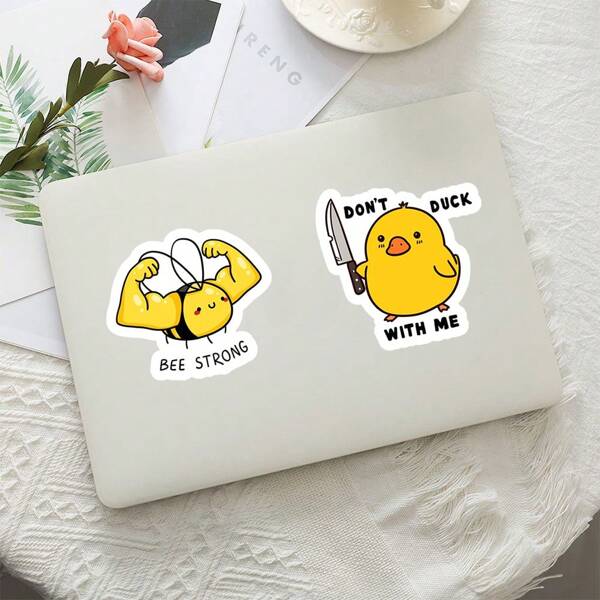 1set/6Patterns "Bee Strong""DON'T DUCK WITH ME" Funny Cartoon Sticker Decals, Vinyl, Waterproof, Self-Adhesive, Single Use, For Laptops, Tablets, Water Bottles, Cups, Notebooks, Helmets, Vehicles, Cars, Motorcycles, Walls, Plastic, Glass, Metal, Ceramic Surfaces Room Decor Wall Decor Wall Sticker Stickers Personalised Stickers
