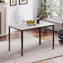 Jooli H 120cm Dining Table, White Marble Effect Matt MDF Kitchen Table With Metal Black Legs Modern Rectangular Dinner Desk For 4-6 Seaters Home Kitchen Restaurant - White - View 2