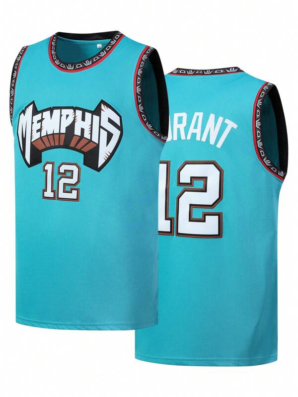 Men's #12 Green Embroidered Basketball Jersey
