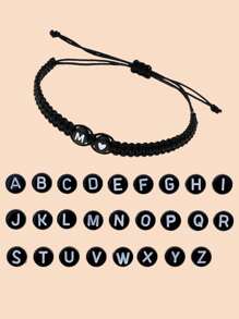 1pc Minimalist 26 Alphabet Braided Adjustable Bracelet, Personalized Heart Letter Friendship/Couple Bracelet, Suitable For Valentine's Day And Birthday Gift