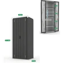 YODOLLA 177.5x76x55.6cm Outdoor Tall Garden Storage Box With 3 Adjustable Shelves, Metal,Grey