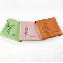 Personalized Genuine Leather Coin Purse, Floral Pattern, Can Be Used As Coin Pouch, Jewelry Bag, Makeup Bag, Rosary Bag, Customized Storage Bag, Coin Bag, Storage Bag, Coin Clip, Coin Holder, Coin Pouch, Personalized Bag, Mini Coin Purse, Genuine Leather Storage Bag - Multicolor - View 7