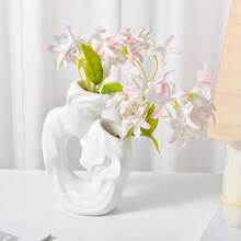 1PC,Creative Vase In The Shape Of A Human Face. Artistic Couple - Shaped Vases In Black, White, And Gold. Vases With Couple Silhouettes. Table Sculpture Vases For Weddings. Decorations For The Dessert Area, Offering Greater Ornamental Value.