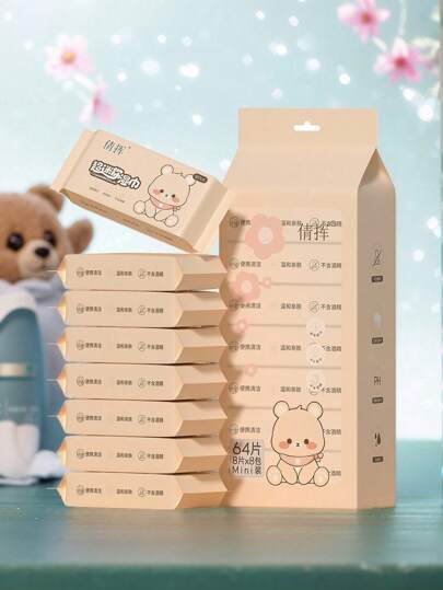 [16/32/64/128/384 piezas] [8 piezas por paquete] Toallitas húmedas portátiles y de bolsillo, convenientes para uso doméstico y de viaje, toallitas limpiadoras de tipo extracción