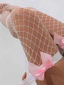 1 pezzo/Calze sexy in rete con fiocco, calze rosse sexy lunghe per donne, calze alte in pizzo, calze nere lunghe fino al ginocchio