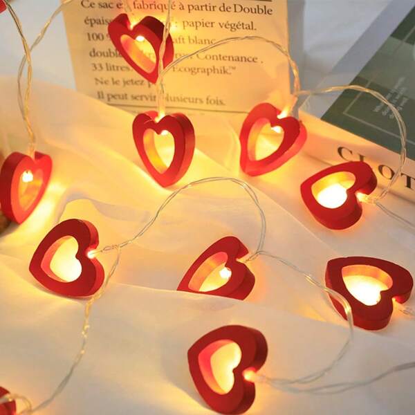 1,5 m 10 luces LED en forma de corazón de madera roja, luces de hadas del amor para boda, fiesta, Día de San Valentín y decoraciones del regreso a la escuela para el Día de San Valentín