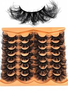 14 Pairs Thick Natural Looking Soft Fluffy 3D False Eyelashes Russian Curl Multi-Layer Dramatic Messy Mink Eyelashes Smart Full Eyelash Strips Lengthening, Reusable - 濃密款 - 查看 2