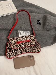 This New Shoulder Bag Features A Simple And Stylish Design, Decorated With A Leopard Print Pattern And Striking Color Contrast. It Has A Foldable Design, Allowing It To Be Used As Both A Clutch And A Shoulder Bag. It Is Perfect For Daily Outings, Shopping, Office, Parties, Vacations, And Short Trips. Its Burgundy Color Is Very Versatile. - Red - View 8