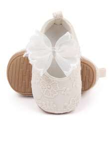 Zapatos para bebé blancos YIBUBU, zapatos de princesa para bebé, zapatos de niña bebé, diseño exquisito con lazo, suela blanda con función antideslizante, zapatos planos para recién nacidos