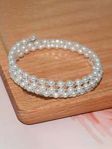 1pc Multi-Layer Faux Pearl & Rhinestone Decor Bracelet