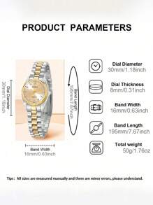 SOKI SOKI 6Pcs/Set Ladies Watch Women's Golden-Tone Alloy Bracelet Watch With Gorgeous Full Rhinestone Dial Quartz Wristwatch And Bangle Set Suitable For Daily Wear, Back-To-School Season, Graduation Season, Thanksgiving, Couples, The Best Gifts