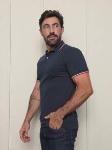 Camisa Polo Masculina Sky Surf Manga Curta Lisa Gola com Botão Camiseta Azul CK