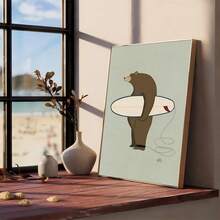 1buc Afiș din pânză amuzant cu animale de surfing, fără cadru, decor de artă de perete, retro, bar, cafenea, pictură decorativă vintage, cadou perfect de artă, cadouri pentru ziua de absolvire ﻿