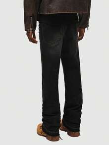Men Pearl Jeans Fashion Casual High Waist Straight Leg Denim Pants With Pockets - Black - View 9