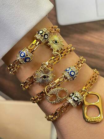 STYLEVER 1 PC Devil's Eye Pendant Bracelet, Beaded Bracelet,Stainless Steel Chain For Both Women And Girls