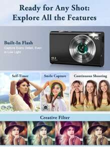 4K Ultra HD Compact Digital Camera - 48MP, Auto Focus, 16X Zoom, Anti-Shake, 2.8" IPS Screen, Rechargeable Battery, Camera For Photography, Suitable For Teenagers And Beginners, Includes 32G TF Card, Photo/Video Capture, Webcam Function, Great Gift For Thanksgiving, Christmas And New Year