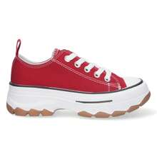 shoes&blues.es Zapatilla de Plataforma para Mujer, Comoda, Estilo Bamba, Material de Lona, y Cierre de Cordones - Rojo - Ver 2